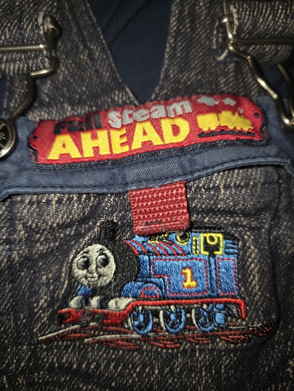 Vintage Thomas Tank Engine Full Steam Ahead Denim Overalls Baby 9M Train Outfit